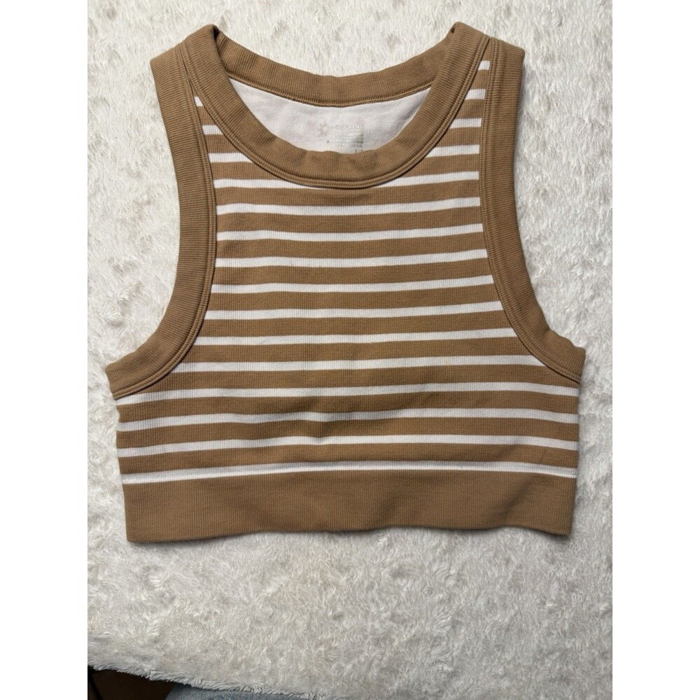 OFFLINE REAL GOOD Seamless Ribbed Striped Tank Top Brown White S Women